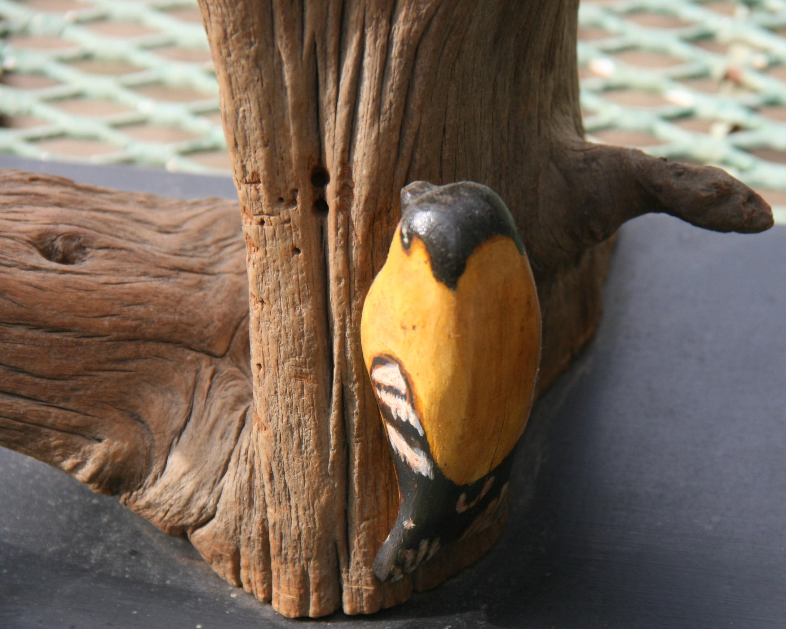 Driftwood Antique American  Wood Tree Sculpture with Hand Carved and Painted Birds For Sale