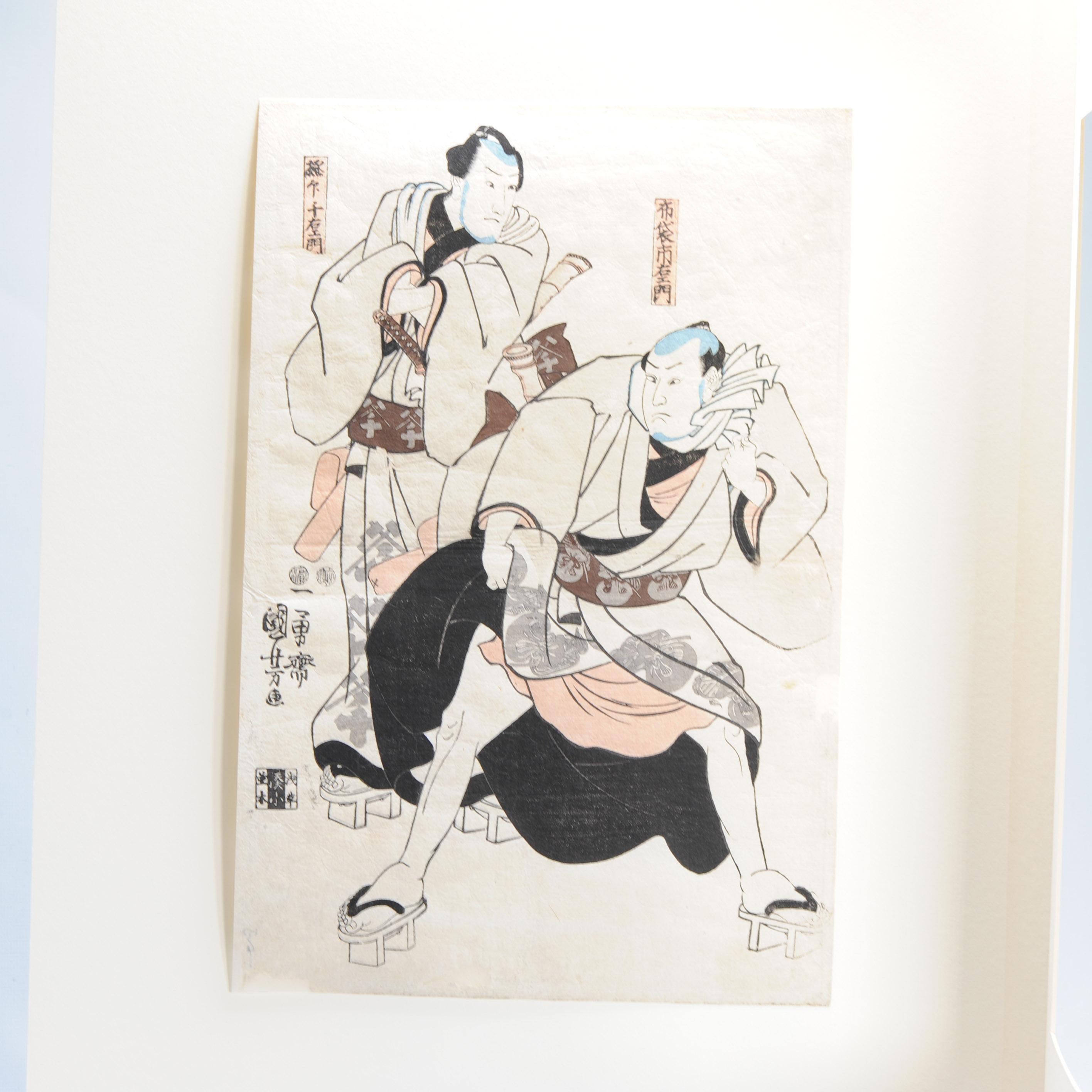 Antiker japanischer Holzschnitt – Schauspieler – Utagawa Kuniyoshi Japanisch, 1797-1861 im Zustand „Gut“ im Angebot in Amsterdam, Noord Holland
