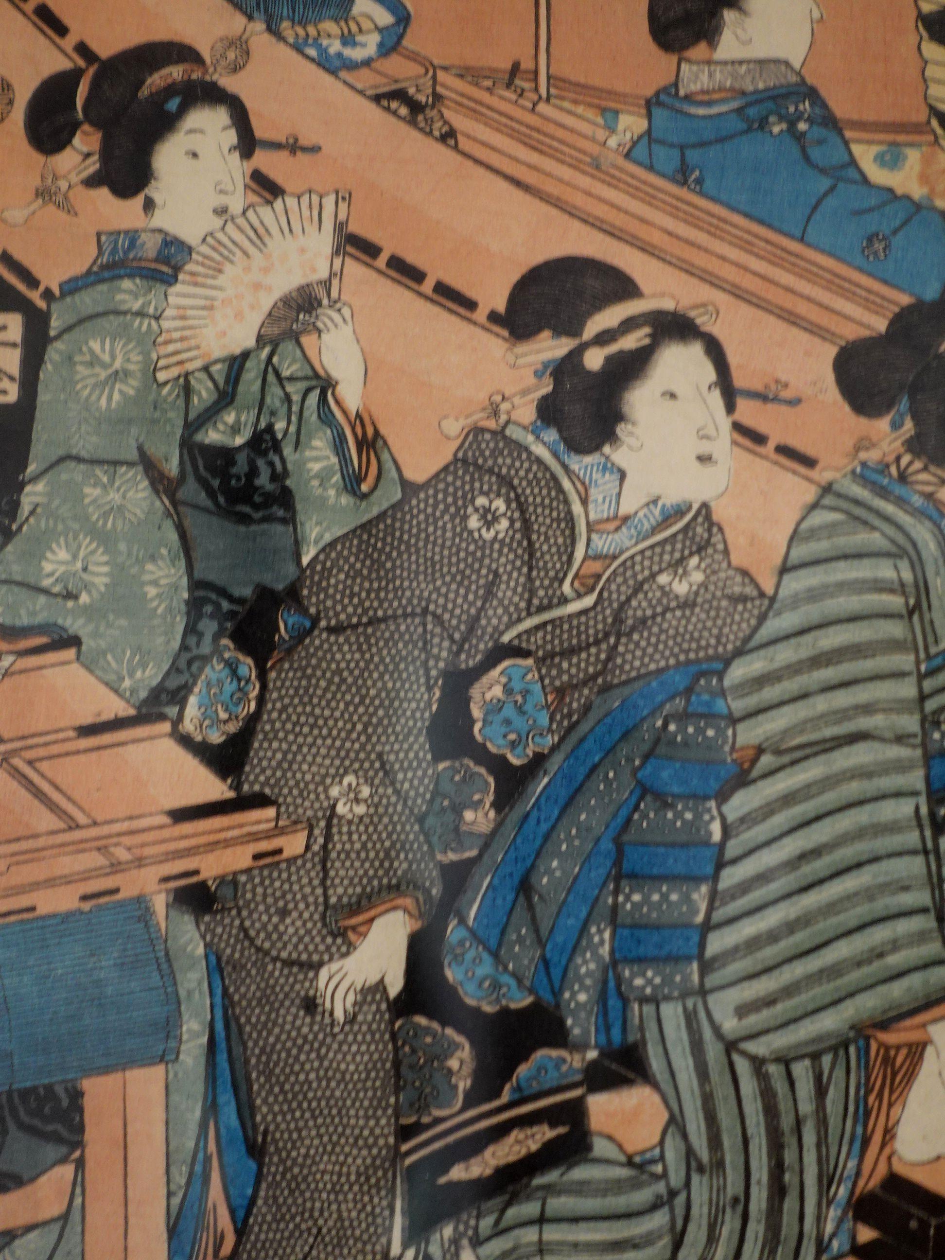 Bloc de bois japonais ancien d'Utagawa Toyokuni III (1786~1864), Ric.J007 Bon état - En vente à Norton, MA