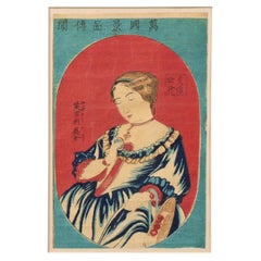 Antique Japanese Woodblock - English Lady - Meiji Period