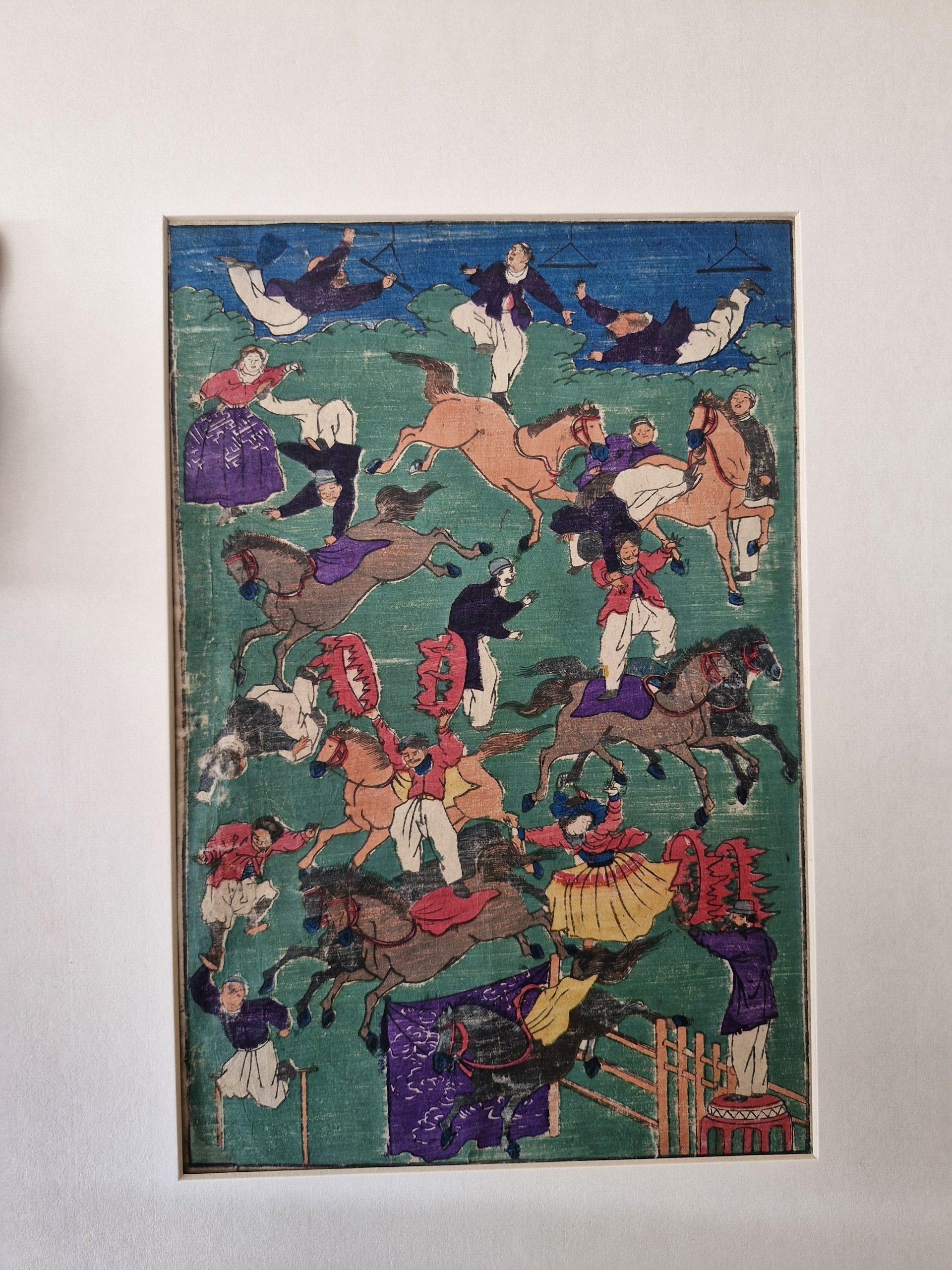 Antique Japanese Woodblock - Kuniteru ll - French Equestrian Circus For Sale 4