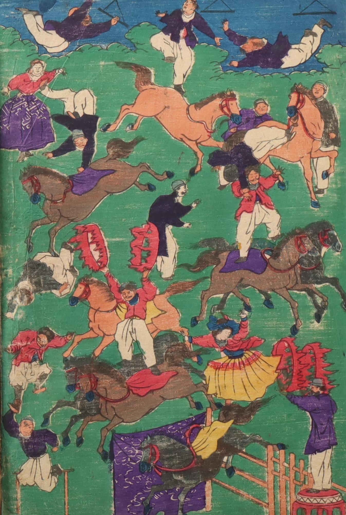 Antique Japanese Woodblock - Kuniteru ll - French Equestrian Circus For Sale 6