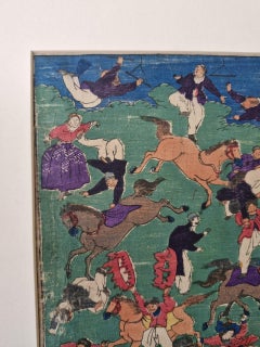 Antiker japanischer Holzschnitt – Kuniteru ll – Französischer Reiter Zirkus