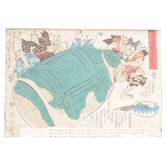 Antique Japanese Woodblock - Kuniyoshi - Tanuki and Benkei - Edo period