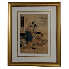 Impression sur bois japonaise ancienne de Keisai Eisen Ric, J008