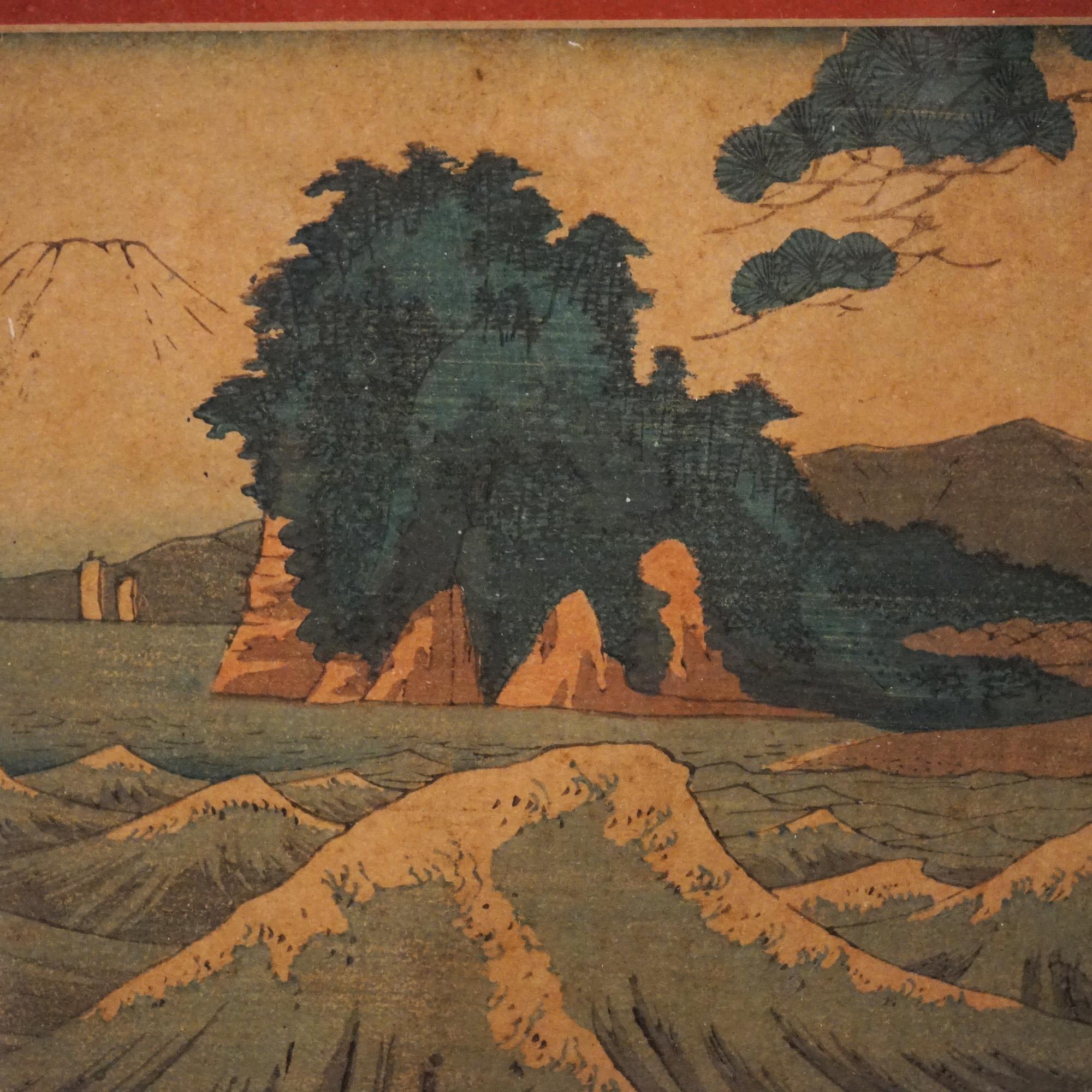 Antique Japanese Woodblock Print by Sadatora, Exterior Genre Scene, C1920 For Sale 2