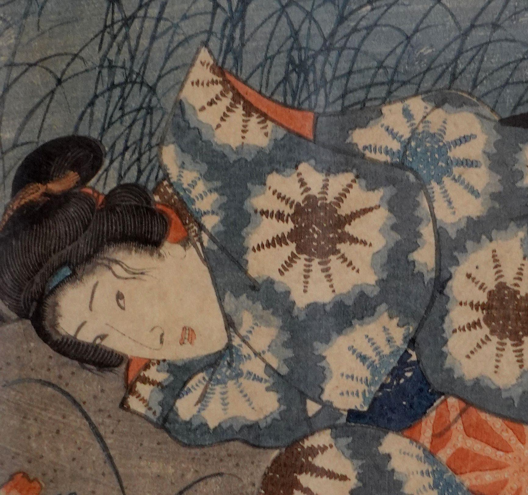 Antique Japanese Woodblock Print by Utagawa Toyokuni III (1786~1964), 三代歌川豊国 In Good Condition For Sale In Norton, MA