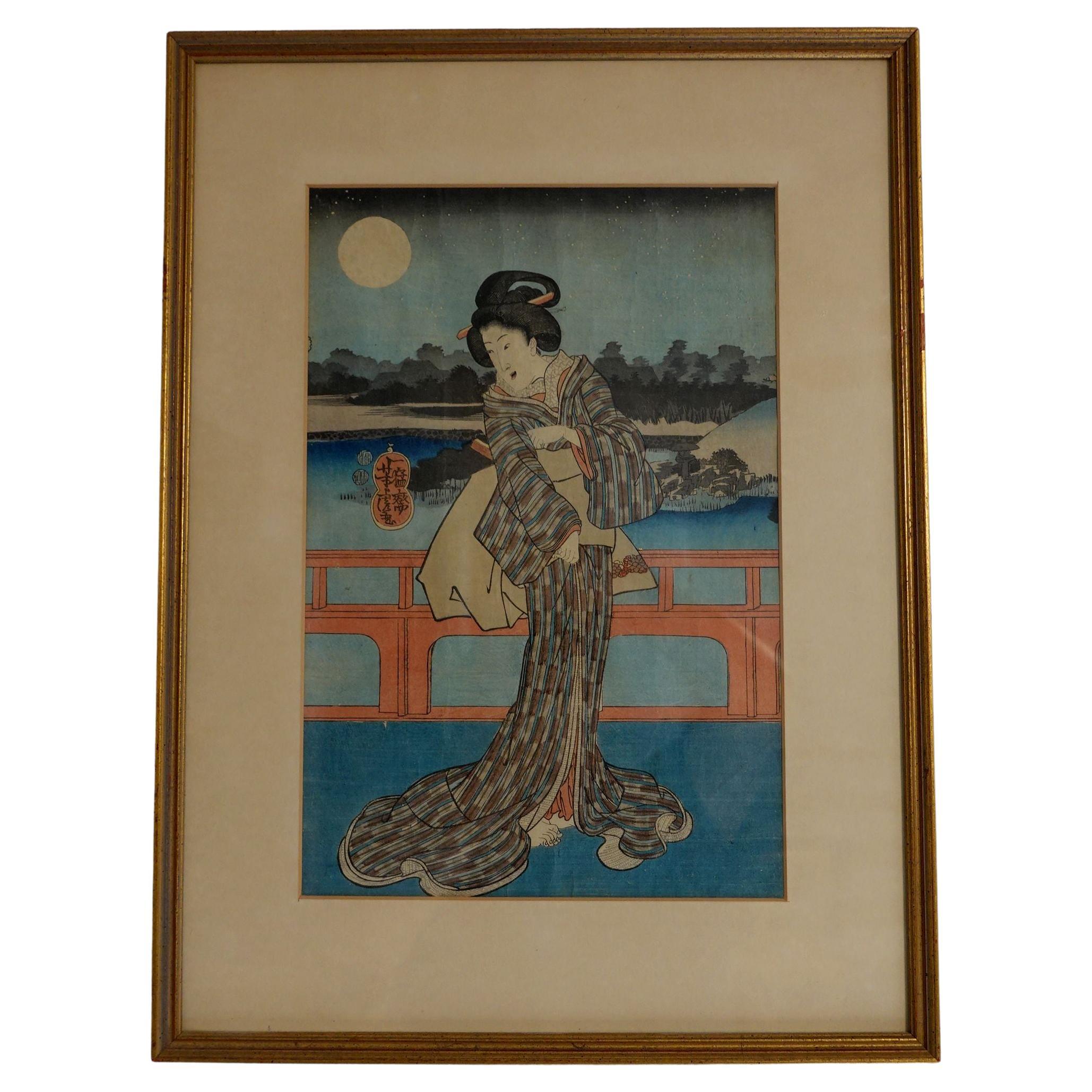 Antiker japanischer Holzschnitt von Utagawa Yoshitora,