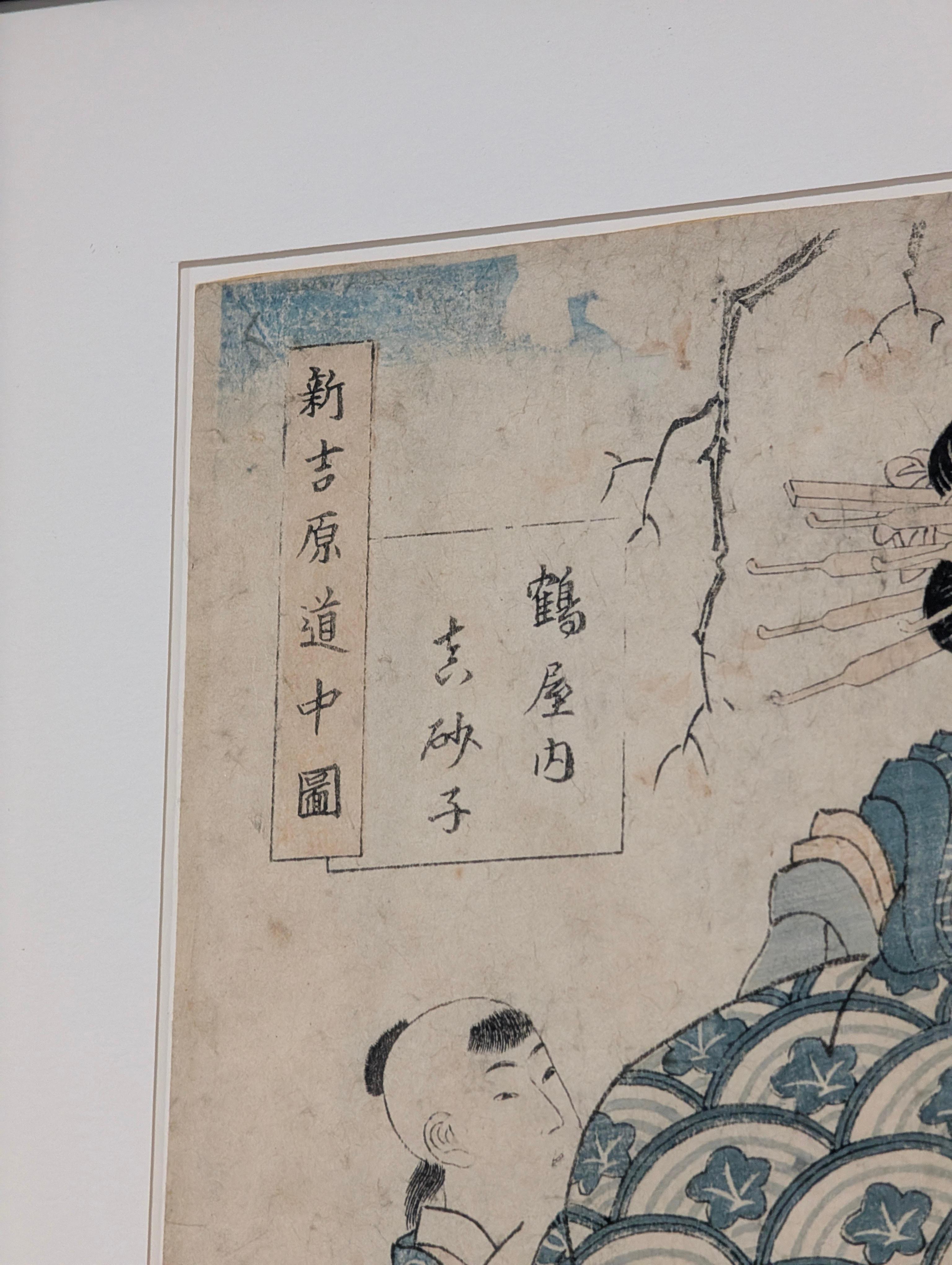 Antiker japanischer Farbholzschnitt Kurtisane Shinoko, von Kikukawa Eizan um 1815 (Edo) im Angebot