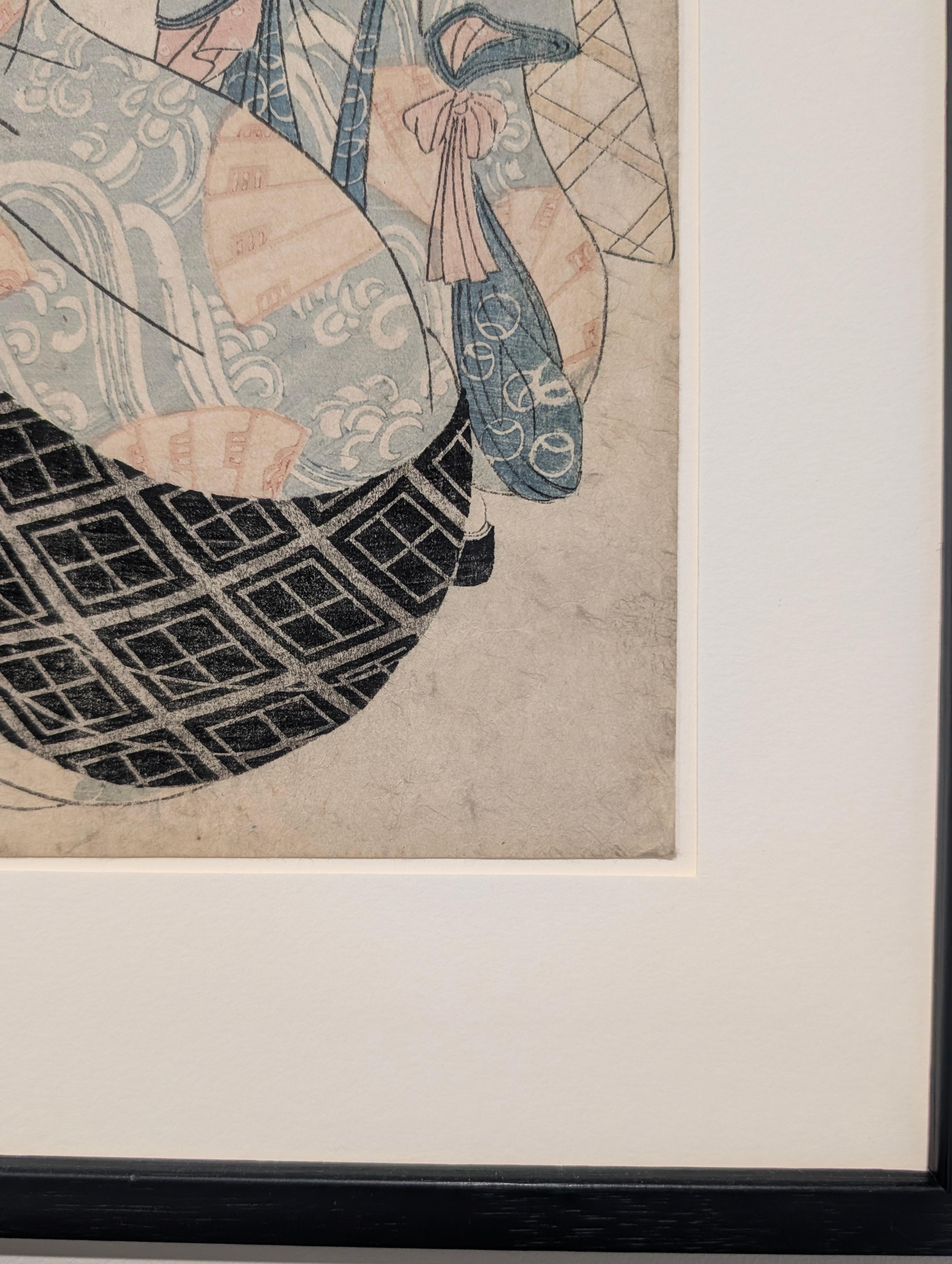 Antiker japanischer Farbholzschnitt Kurtisane Shinoko, von Kikukawa Eizan um 1815 (Pflanzlich gefärbt) im Angebot