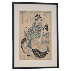 Antique Japanese Woodblock Print Courtesan Shinoko, by Kikukawa Eizan c.1815