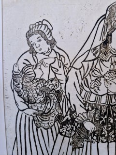 Antique Japanese Woodblock Print, Dutch Lady with Child and Servant
