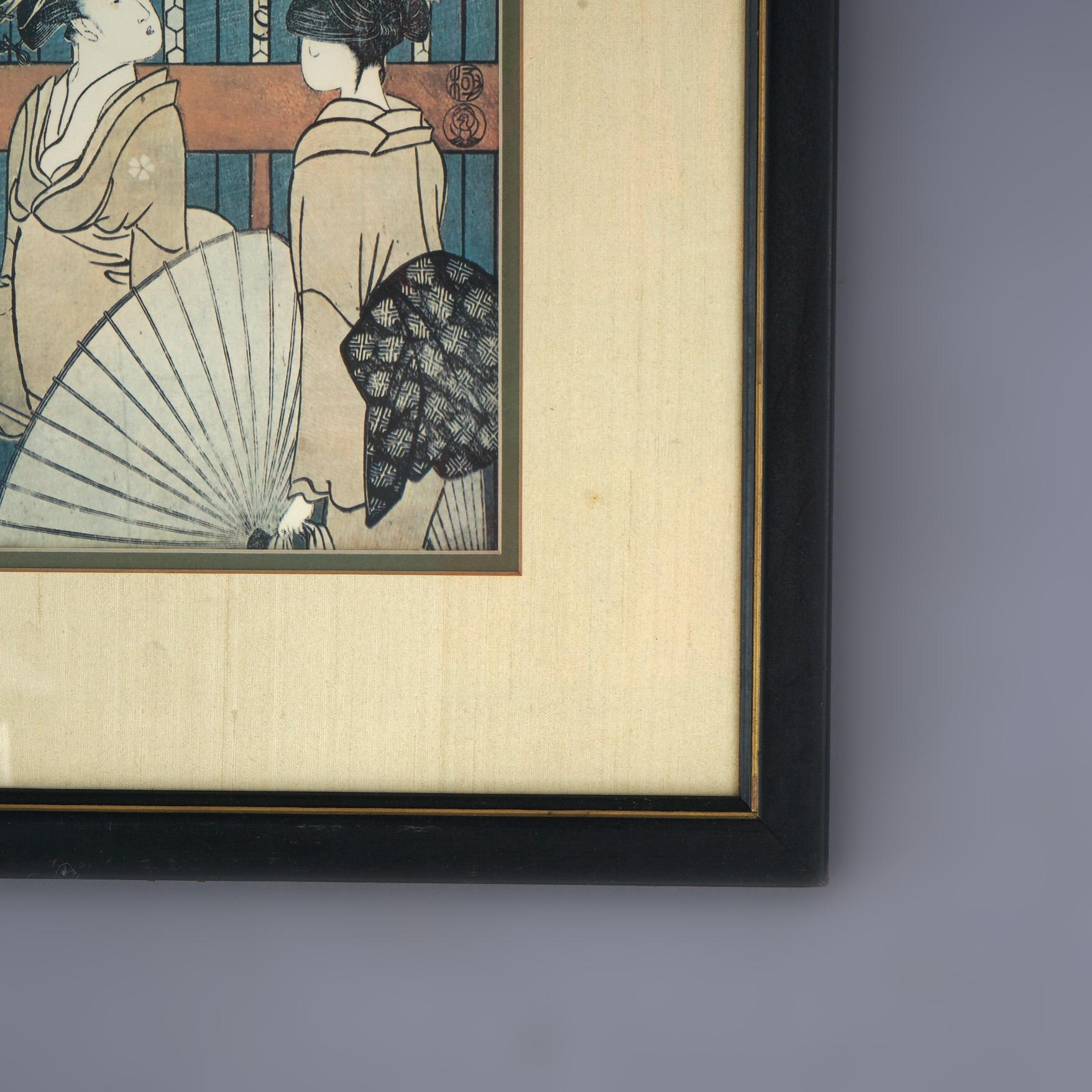 Antica stampa giapponese Woodblock, incorniciata, C1920 in vendita 1
