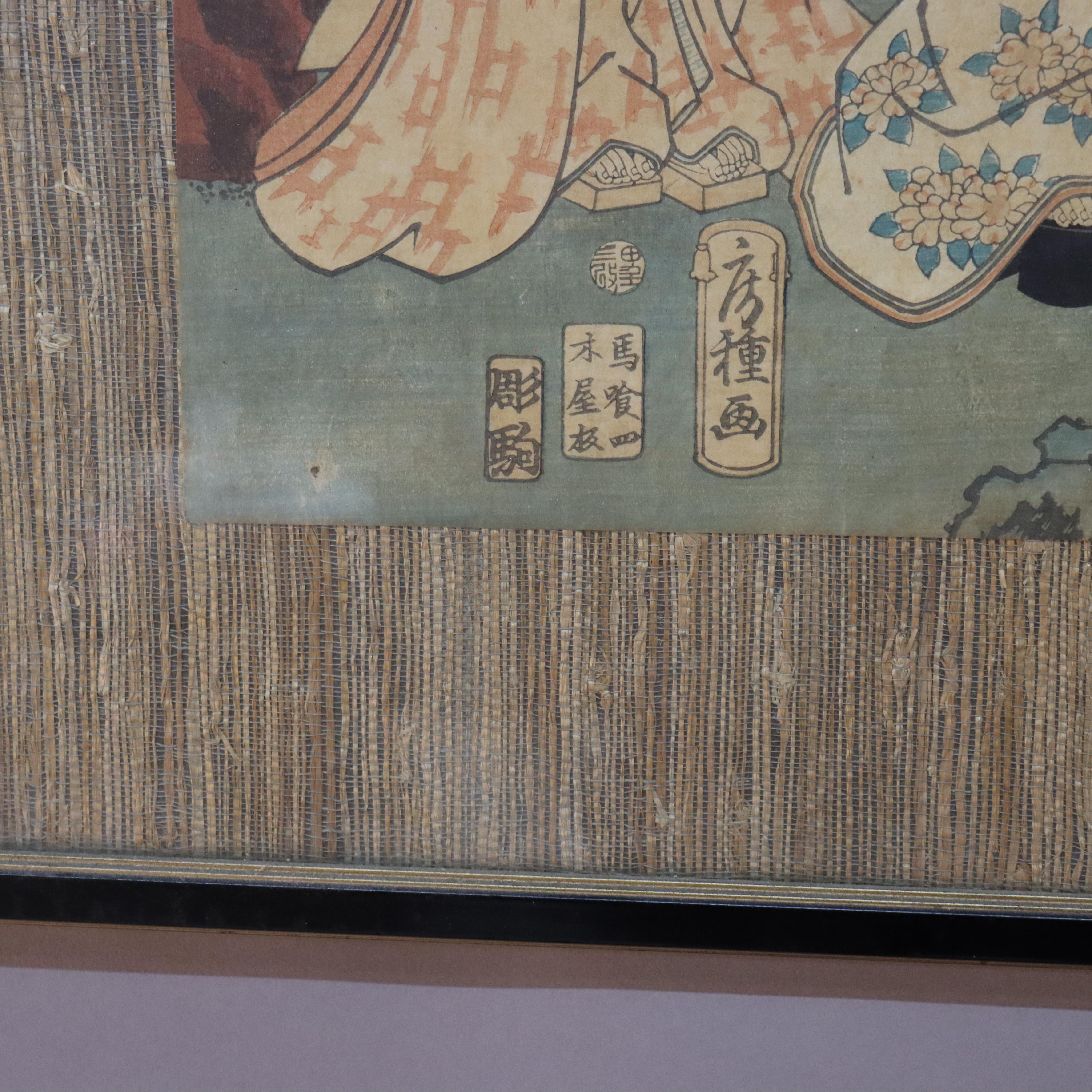 Ancienne gravure sur bois japonaise de 2 femmes signée par Utagawa Kurisada 19ème siècle

Mesures - 20