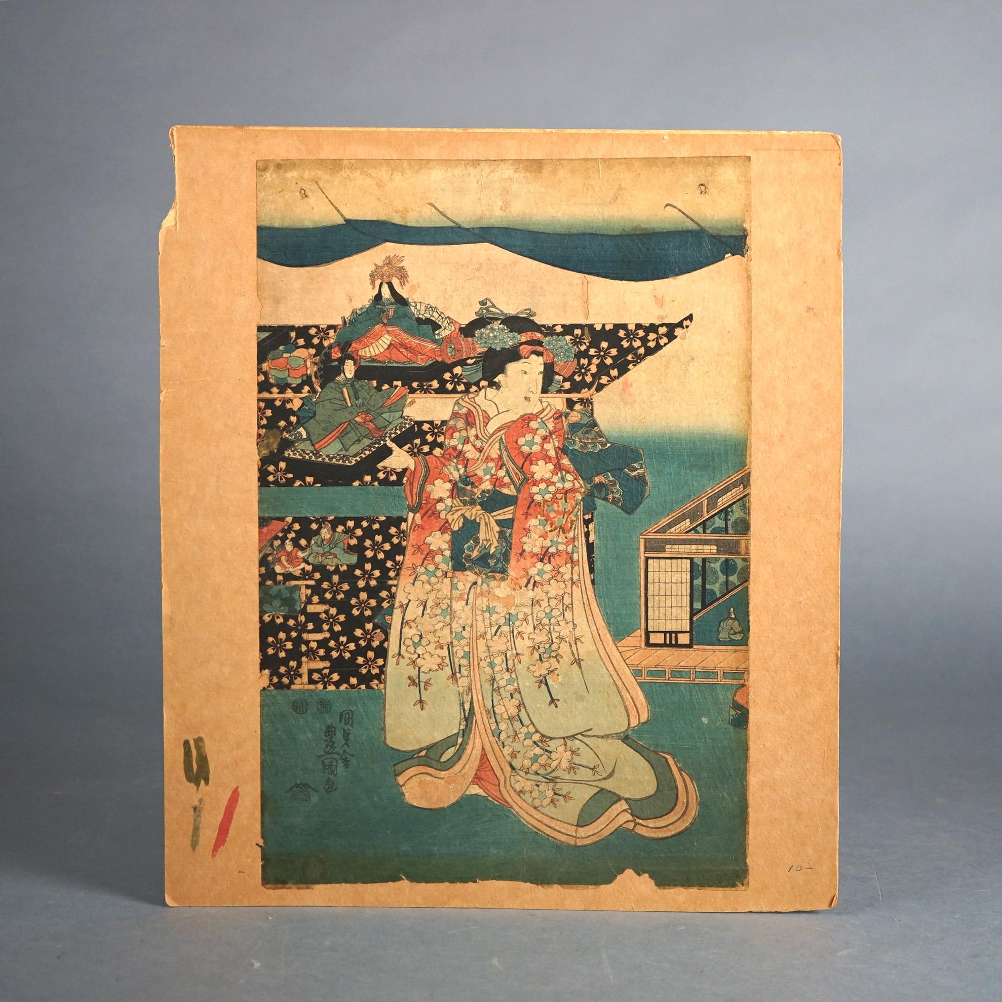 Antique Japanese Woodblock Print of a Woman by Hiroshige C1920

Measures - 16