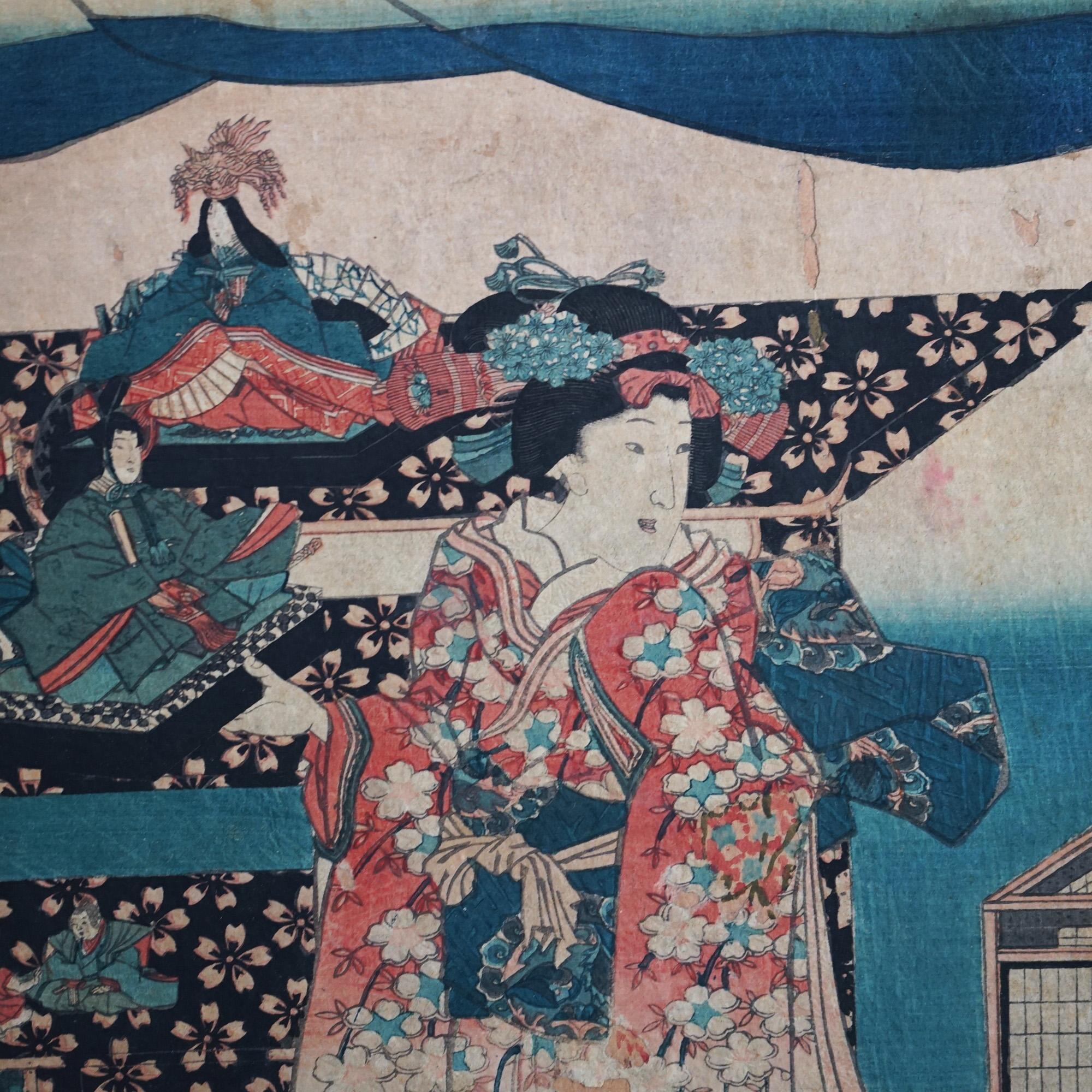 20th Century Antique Japanese Woodblock Print of a Woman by Hiroshige C1920