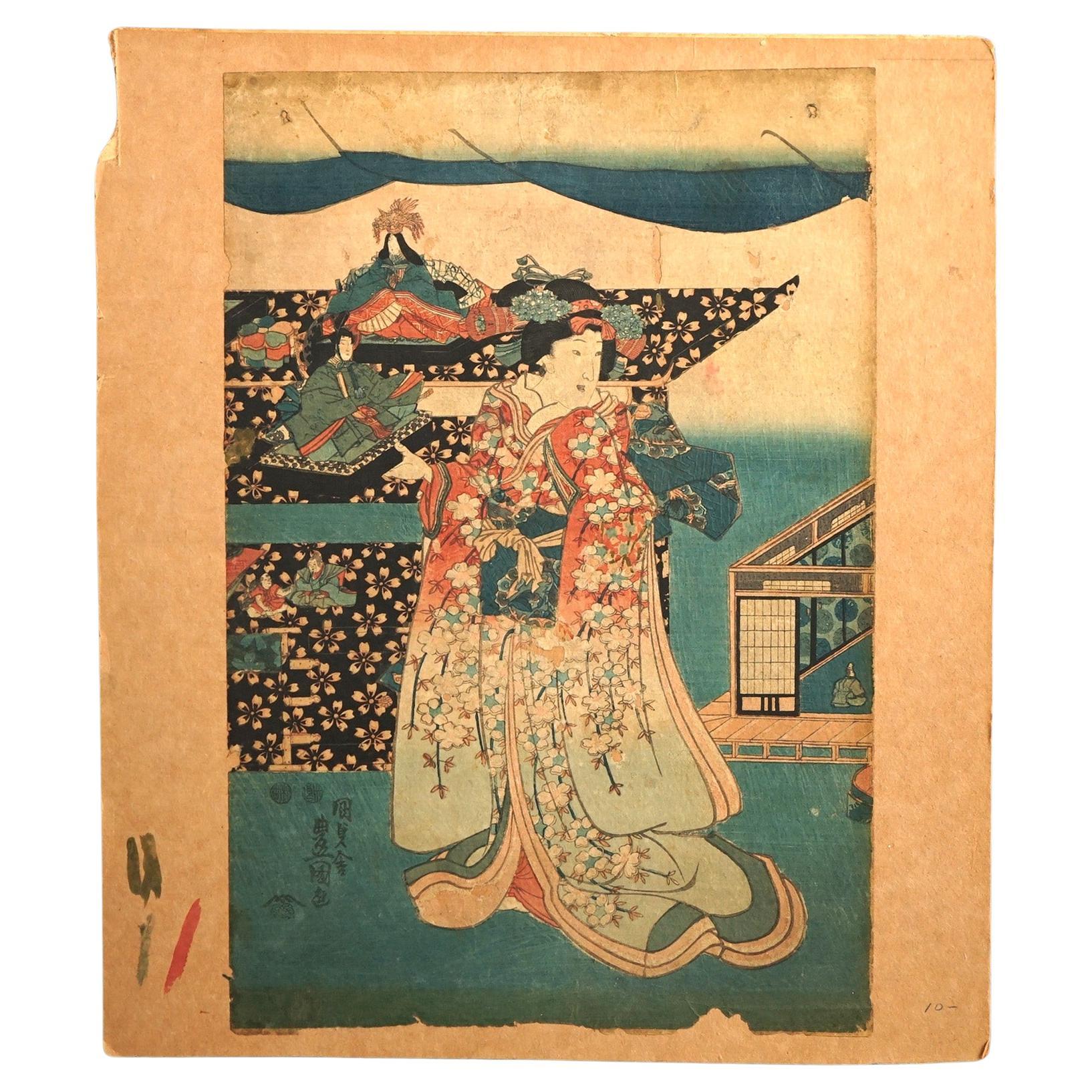 Antique Japanese Woodblock Print of a Woman by Hiroshige C1920