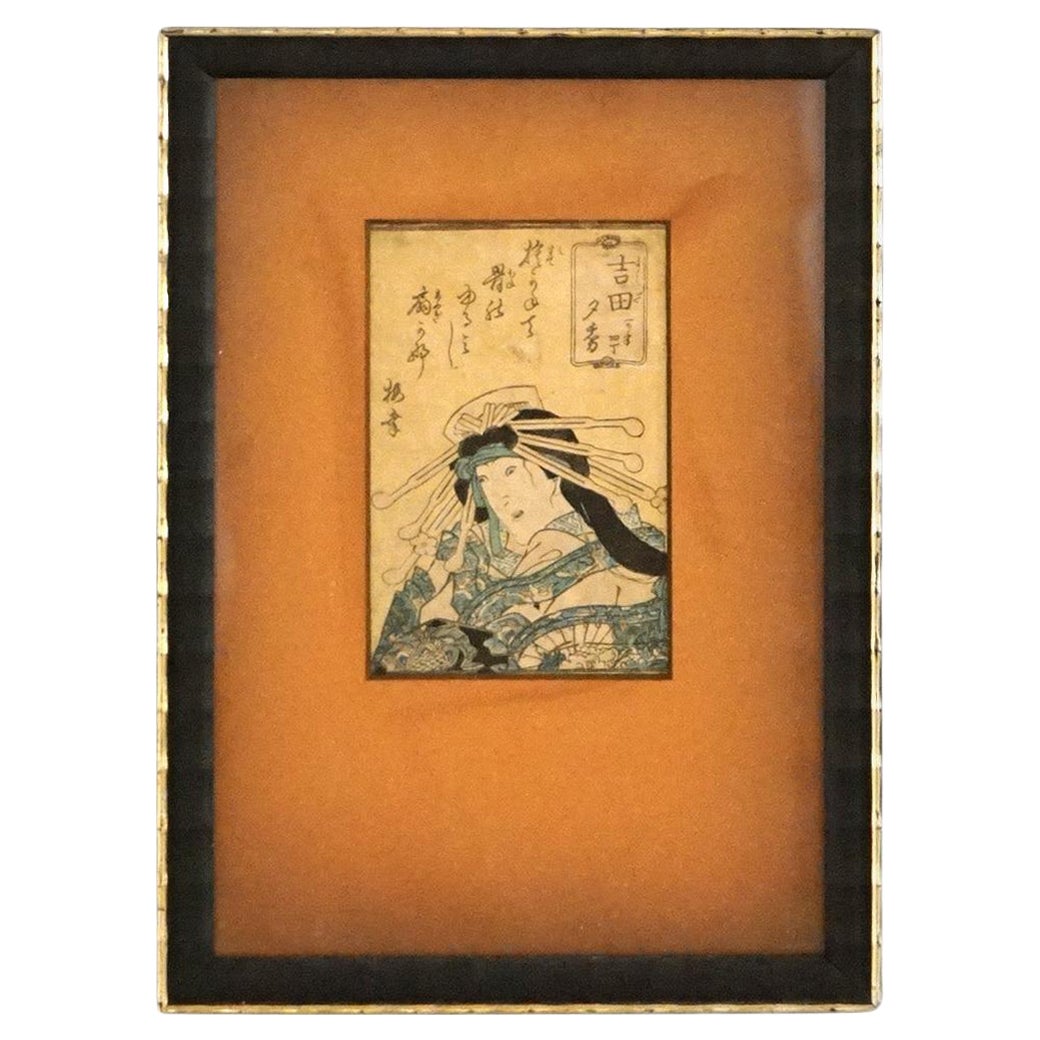 Impression japonaise ancienne sur bois de portrait de Kunisada, encadrée, vers 1920