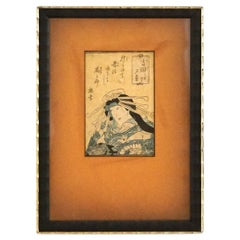 Impression japonaise ancienne sur bois de portrait de Kunisada, encadrée, vers 1920