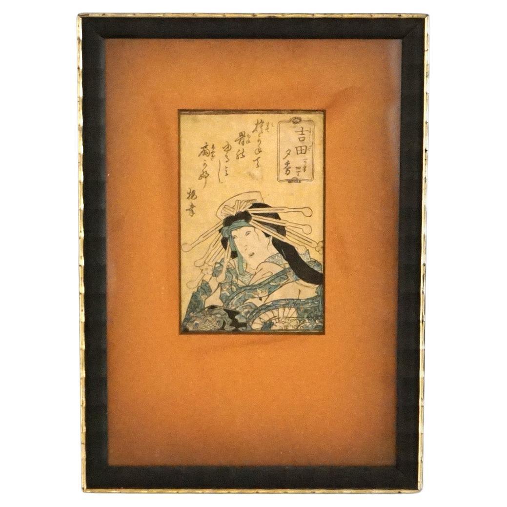Antica stampa giapponese Woodblock di ritratto di Kunisada, incorniciata, C1920