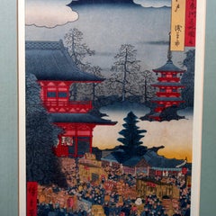Antique Japanese Woodblock Print of Village Scene after Hiroshige, circa 1850