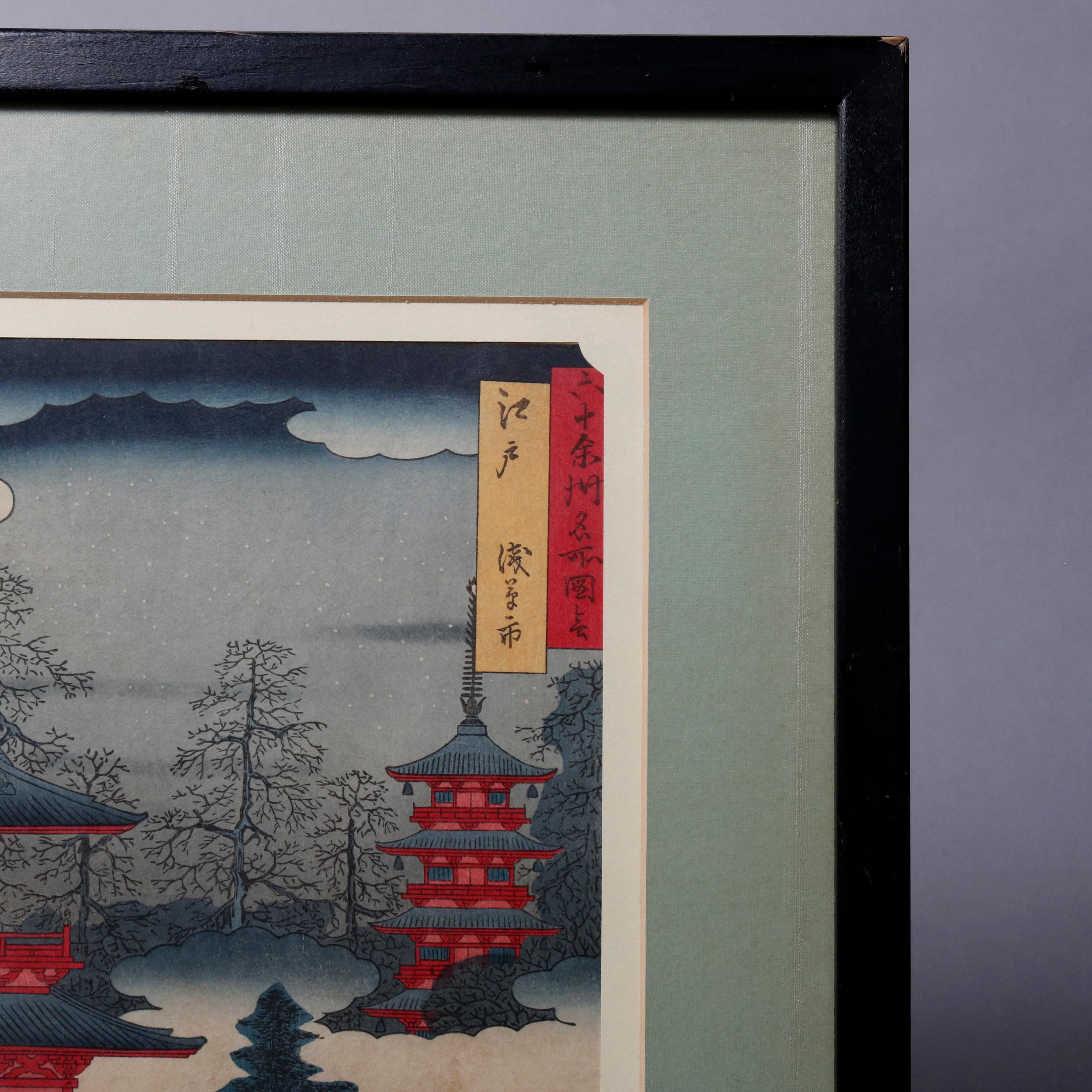 Antique Japanese Woodblock Print of Village Scene after Hiroshige, circa 1850 In Good Condition In Big Flats, NY