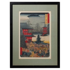 Antique Japanese Woodblock Print of Village Scene after Hiroshige, circa 1850