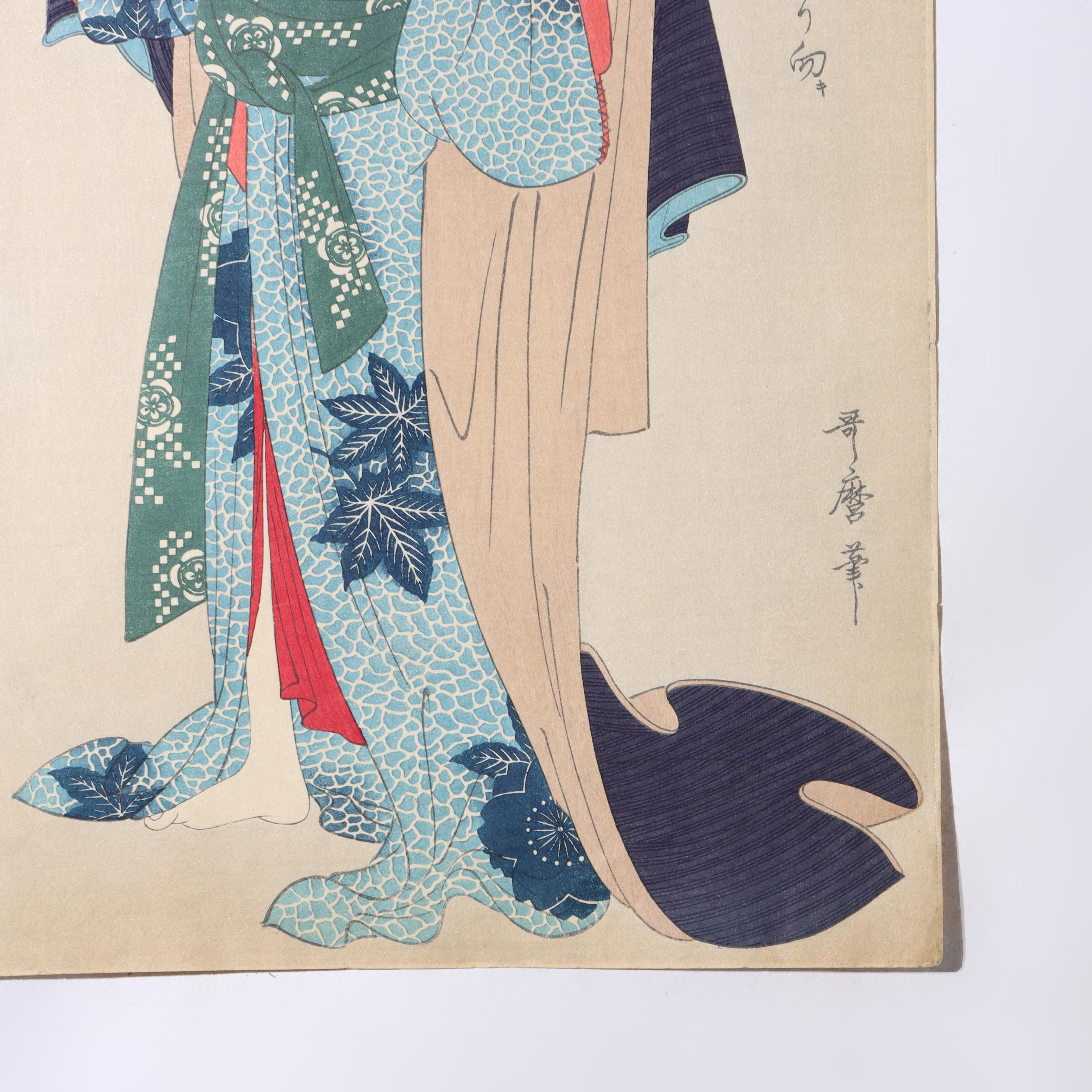 Papier Ancienne impression japonaise sur bois adaptée aux tissus teints par nouage, vers 1920 en vente