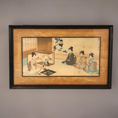 Antique Japanese Woodblock Triptych (3 Panel) Print by Toyohara, Framed, C1920