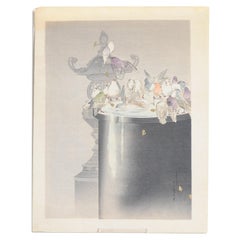 Antique Japanese Woodblock - Watanabe Seitei Shotei woodcut Pigeons and Ston
