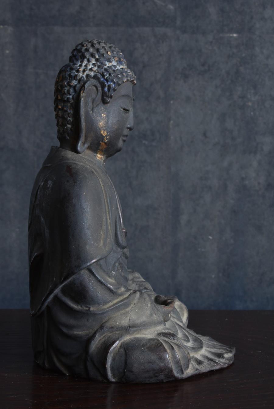 Antike japanische Holz-Buddha-Statue/Edo-Zeit/Sitzende Tathagata-Statue aus Holz im Angebot 9