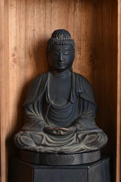Antique Japanese wooden Buddha statue/Edo period/seated Tathagata statue
