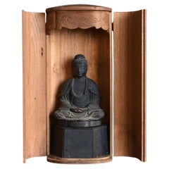 Antike japanische Holz-Buddha-Statue/Edo-Zeit/Sitzende Tathagata-Statue aus Holz