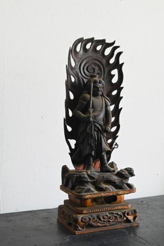 Antique Japanese wooden Buddha statue [Fudou Myo-o] 不動明王 /Edo period