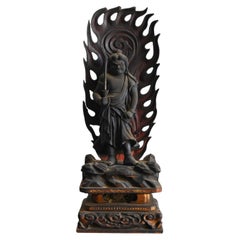 Antique Japanese wooden Buddha statue [Fudou Myo-o] 不動明王 /Edo period