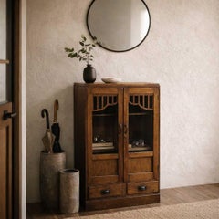 Antique Japanese Wooden Cabinet with Hinged Doors and Drawers, Meiji Period