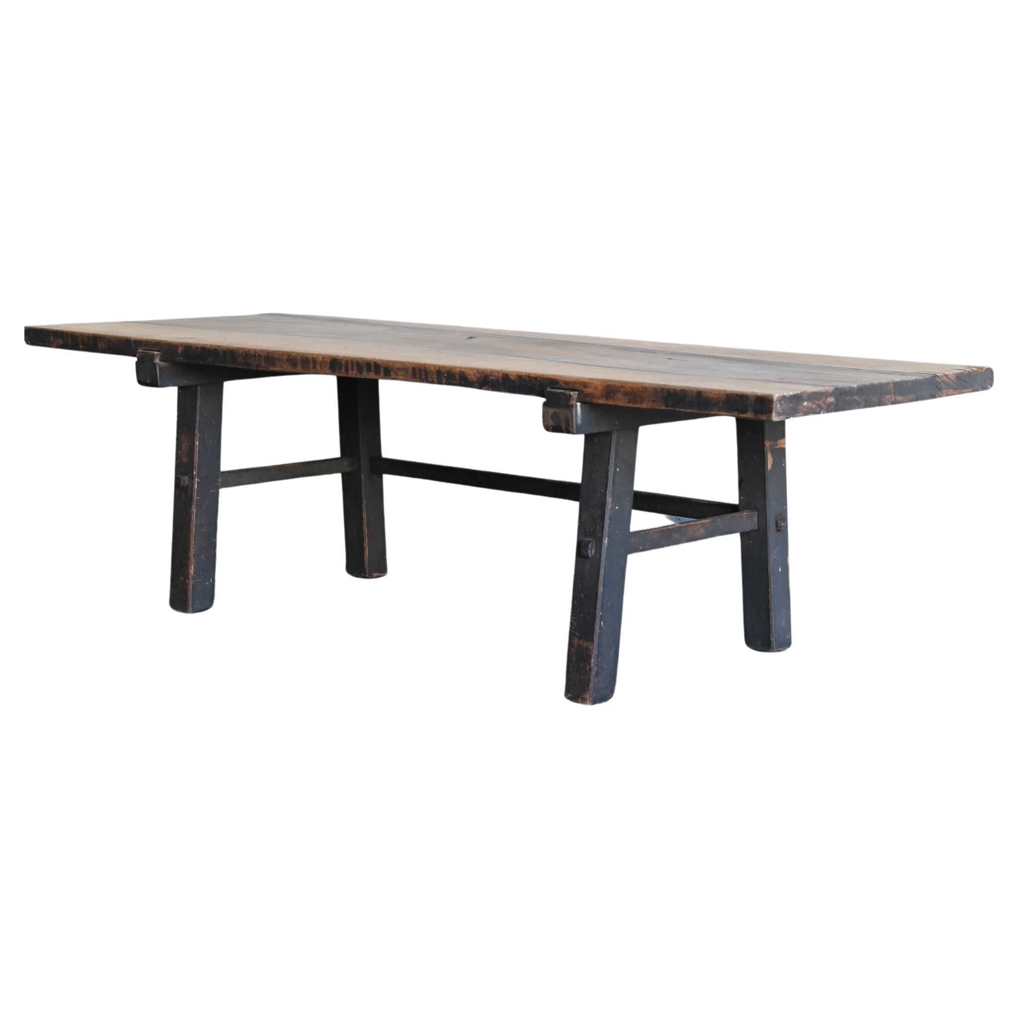 Table basse japonaise ancienne en bois avec un motif de lavage à l'encre de bon goût/Meiji en vente