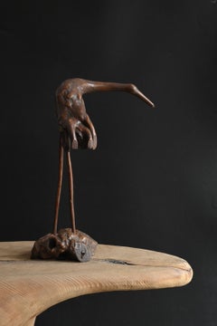 Antique Japanese wooden crane figurine / 20th century / wood carving