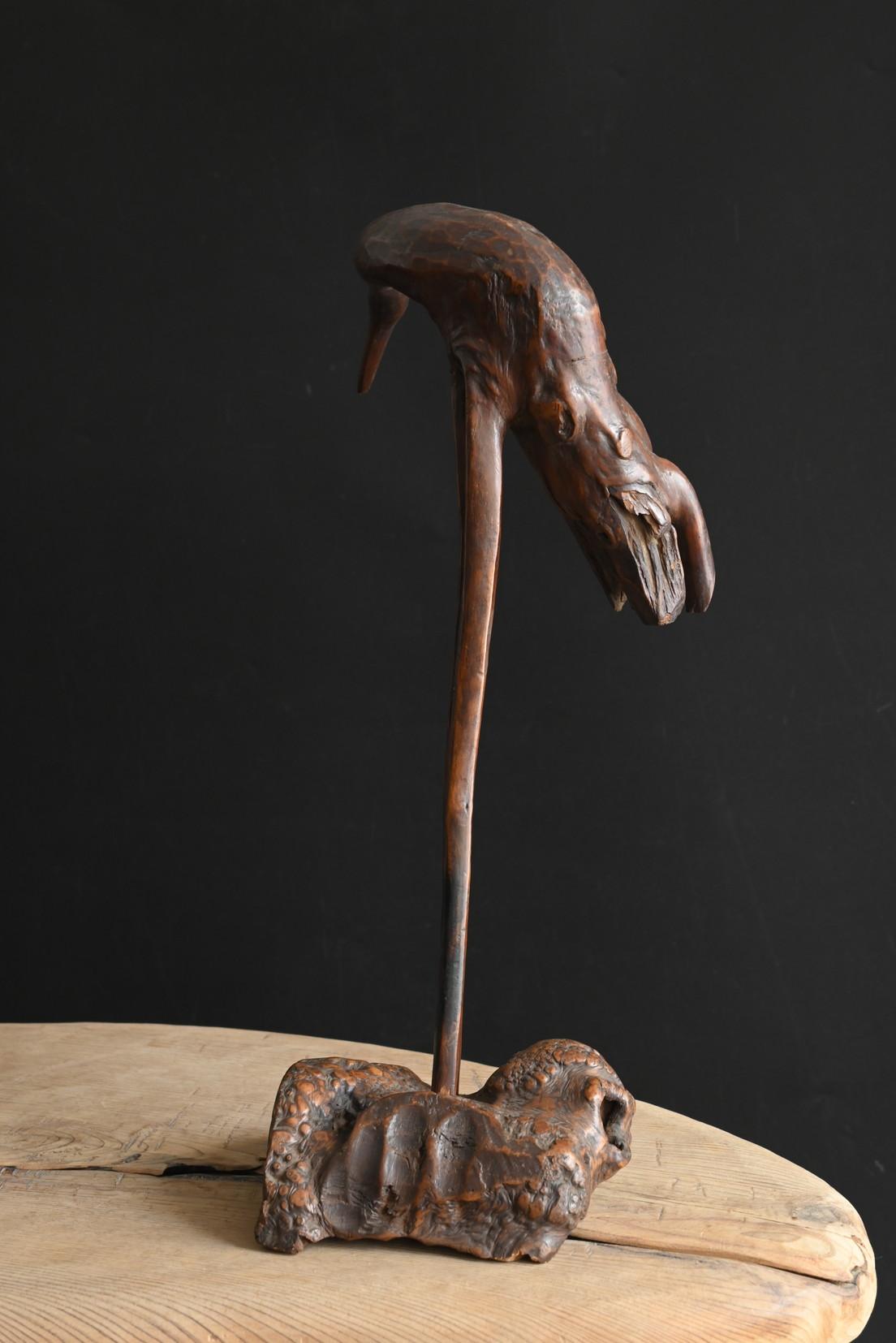 Antica statuetta di gru giapponese in legno / 20° secolo / scultura in Wood In condizioni buone in vendita a Sammu-shi, Chiba