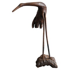 Antique Japanese wooden crane figurine / 20th century / wood carving