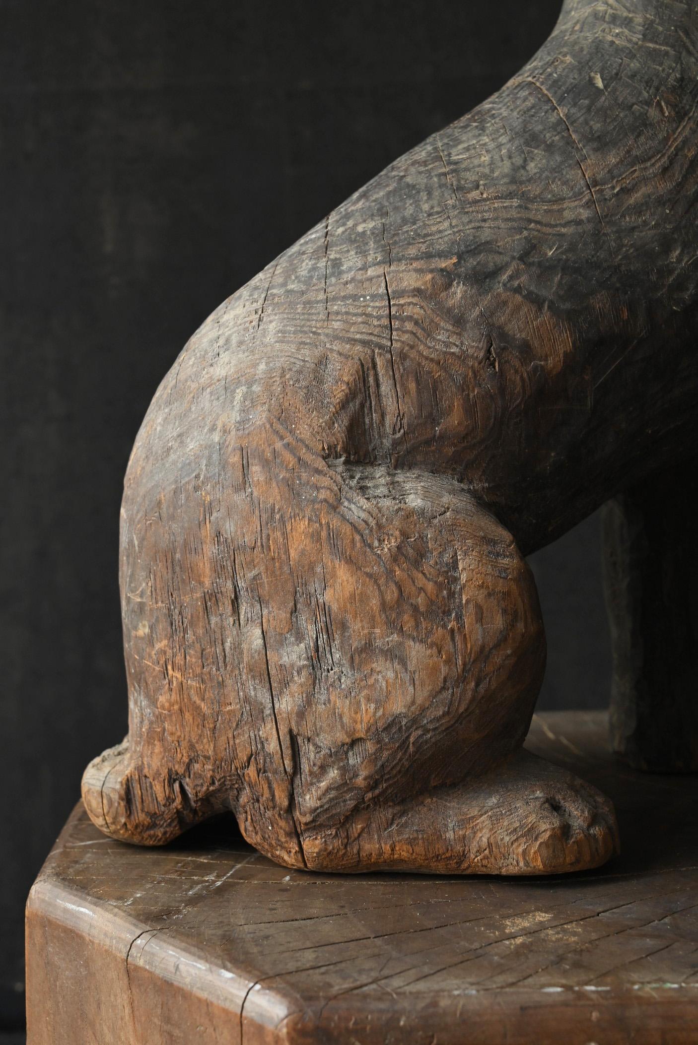 Antique Japanese wooden dog figurine / 1868-1920 / Meiji-Taisho period 5