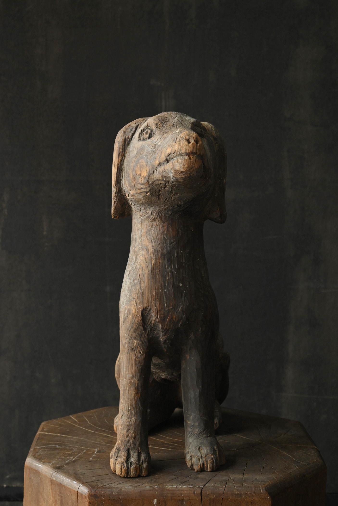 19th Century Antique Japanese wooden dog figurine / 1868-1920 / Meiji-Taisho period