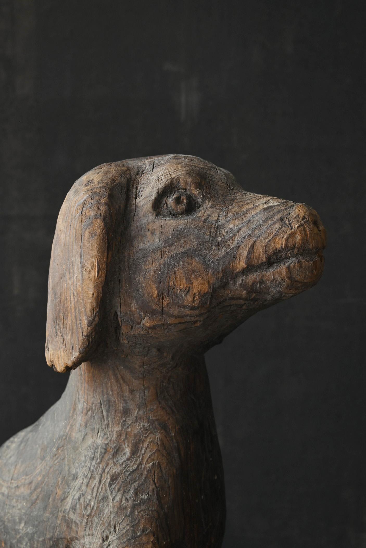 Pine Antique Japanese wooden dog figurine / 1868-1920 / Meiji-Taisho period