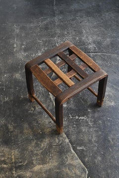 Antique Japanese wooden lattice chair / 1868-1920 / Simple and rustic stool