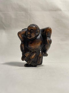 Antique Japanese Wooden Nestuke 'Sumo Wrestler' 1900s Meiji Era