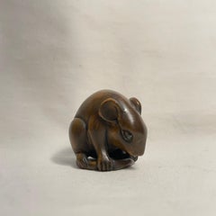 Antiguo Netsuke japonés de madera años 20 'Ratón' época Taisho