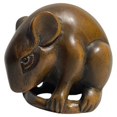 Antiguo Netsuke japonés de madera años 20 'Ratón' época Taisho