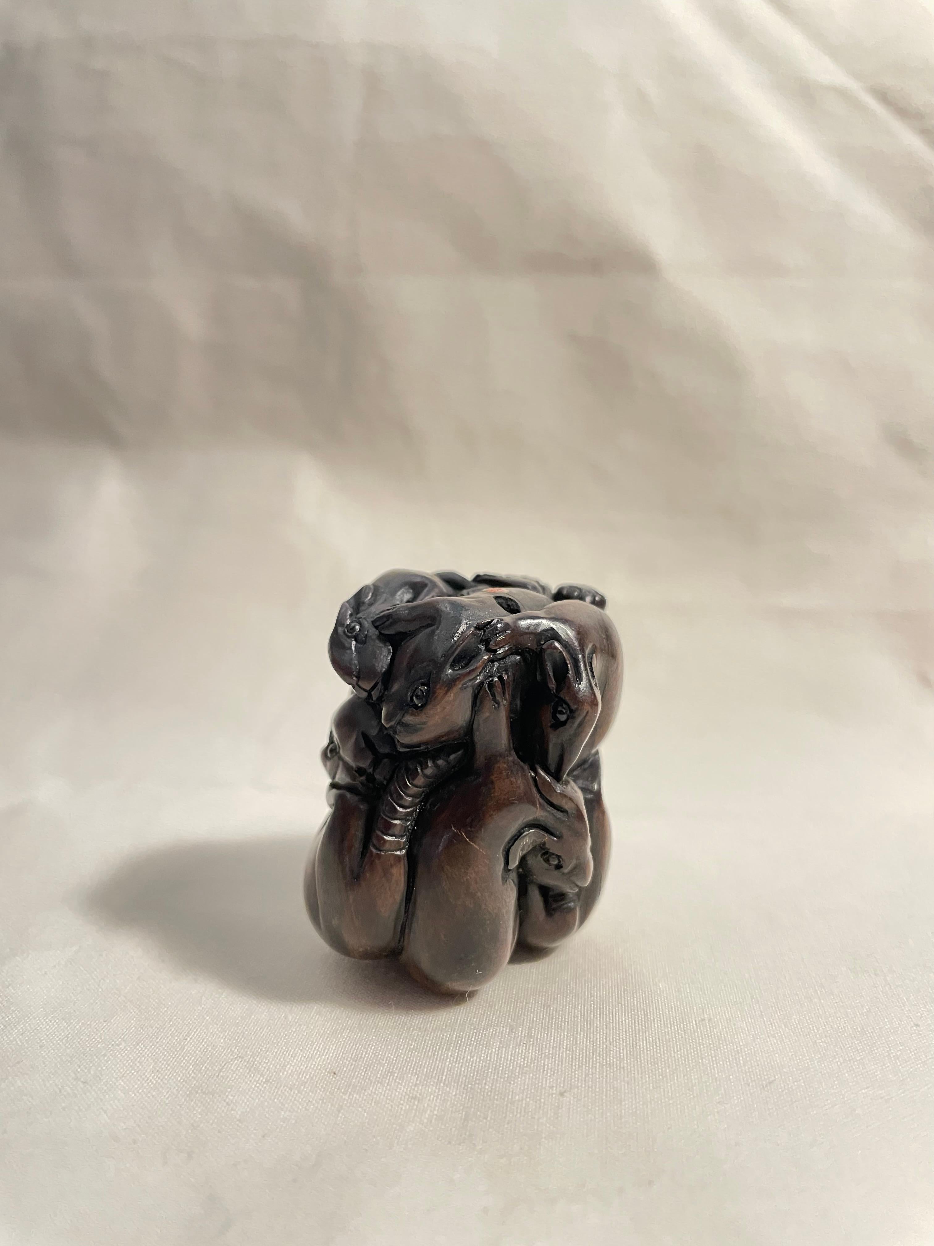 Antique Japanese Wooden Netsuke '7 Mouses', 1950s For Sale 5