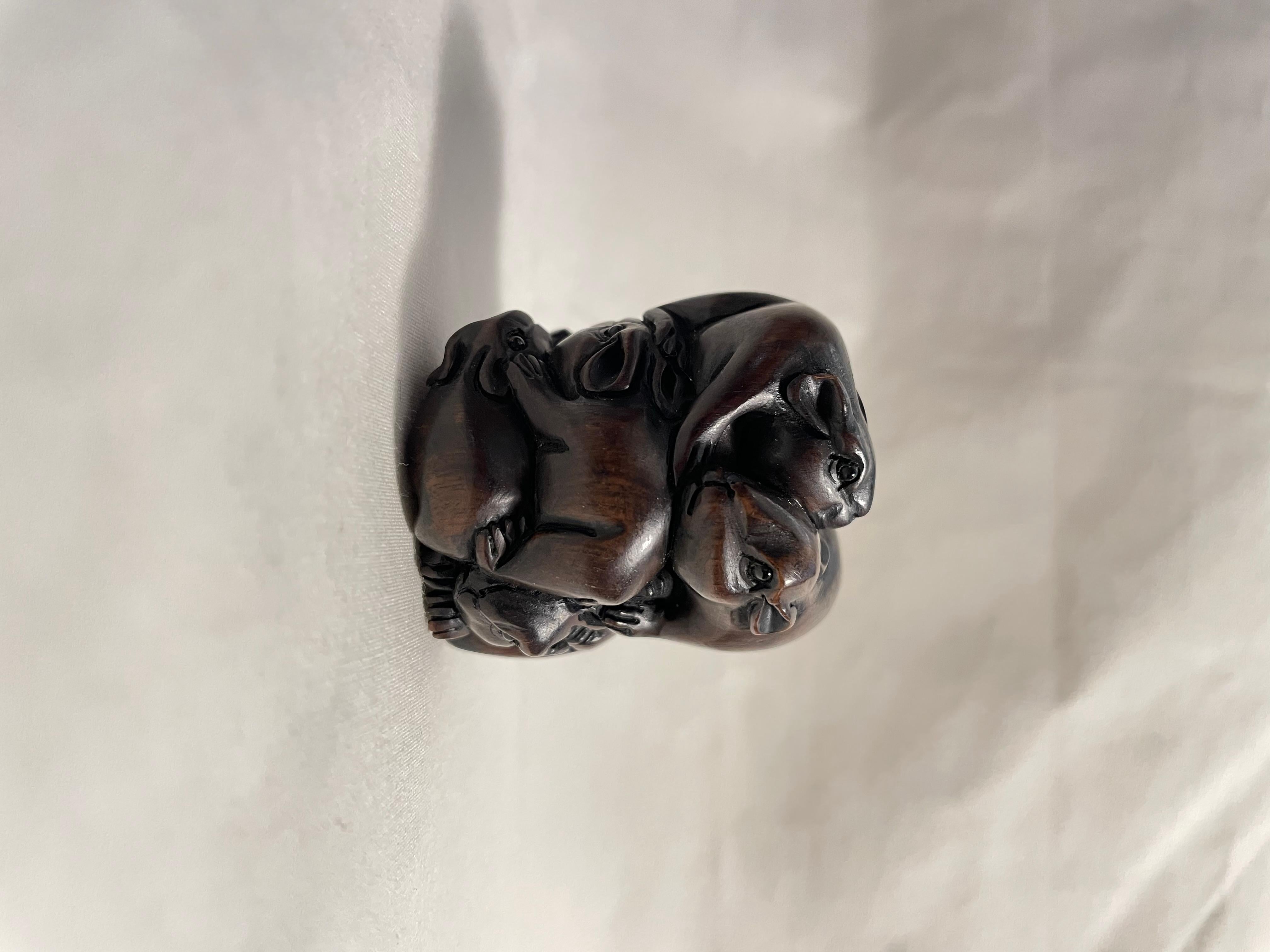 Antique Japanese Wooden Netsuke '7 Mouses', 1950s For Sale 6