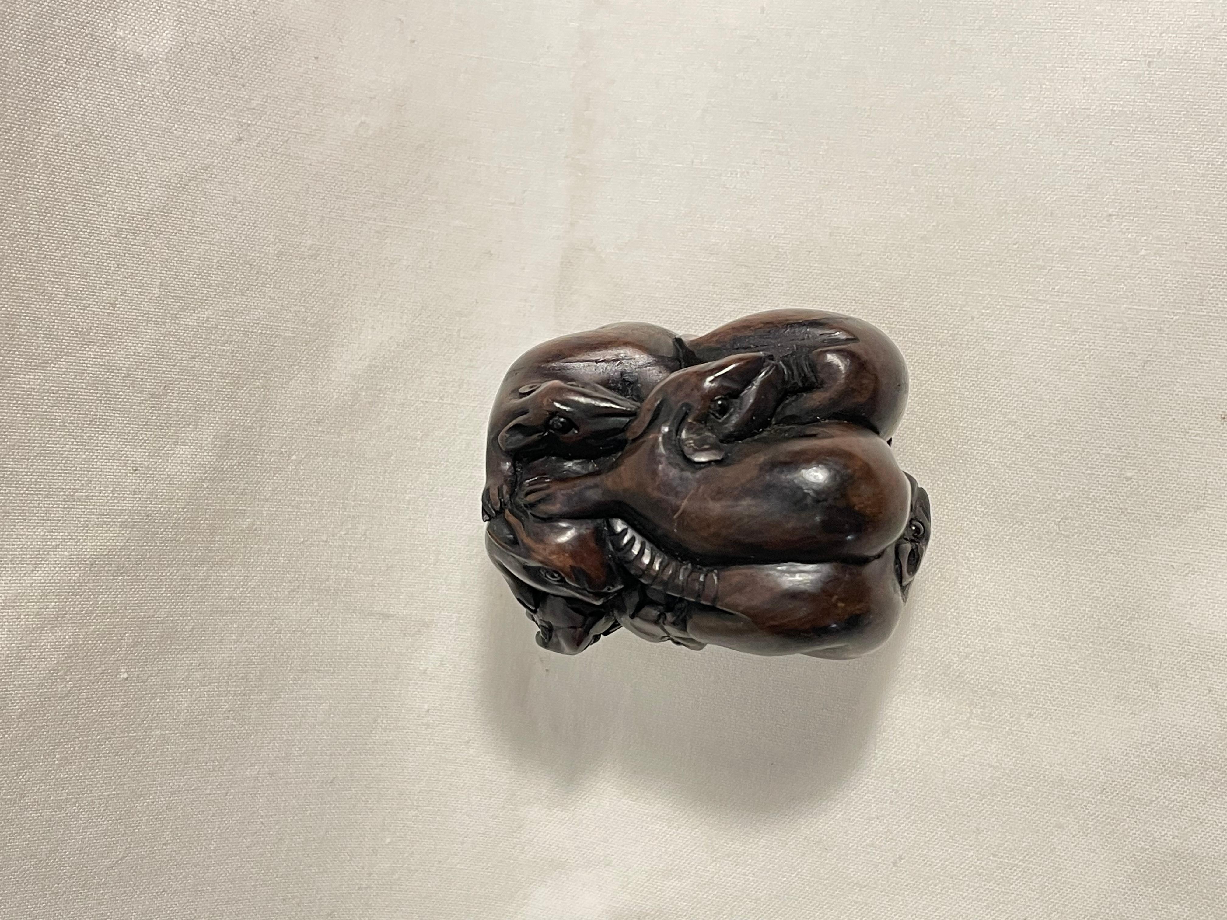 20th Century Antique Japanese Wooden Netsuke '7 Mouses', 1950s For Sale